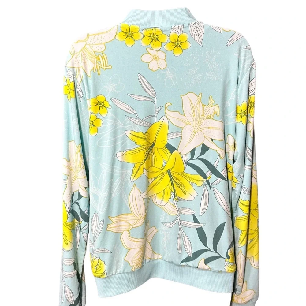 IMAN Track Jacket Women Large Blue Yellow Excellent Floral Grandmacore Retro Zip